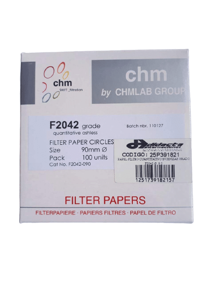 Papel Filtro Cuantitativo S/Cenizas Grado F2042 Diámetro: 9.0 cm CHMLab F2042-090