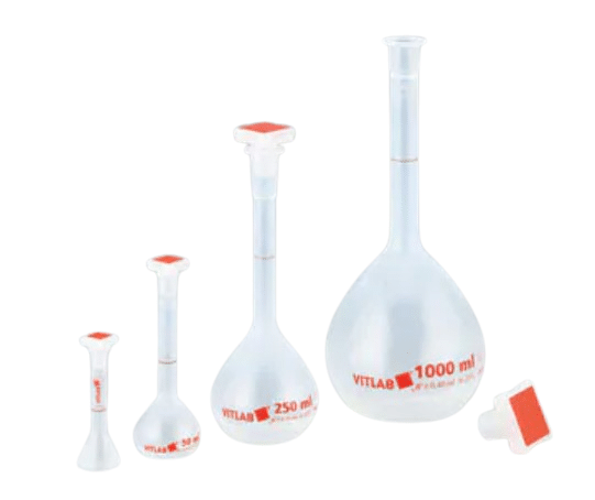 Balon Volumetrico Polimetilpentano Clase A 25 mL,  Transparente, Autoclavable . con certificado de lote. VITLAB 671-04