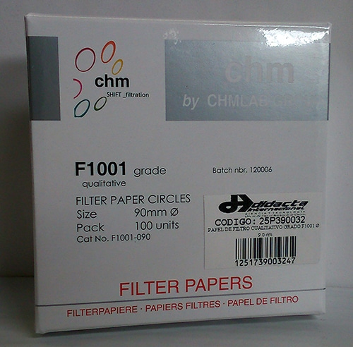 Papel de Filtro Cualitativo, Diámetro 9.0 cm. Grado F1001-090. Marca CHMLAB