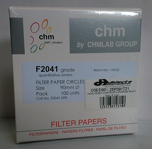 Papel Filtro Cuantitativo Sin Cenizas Grado F2041 Diámetro: 9.0 cm CHMLab F2041-090
