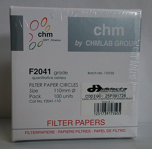 Papel Filtro Cuantitativo Sin Cenizas Grado F2041 Diámetro: 11.0 cm CHMLAB F2041-110
