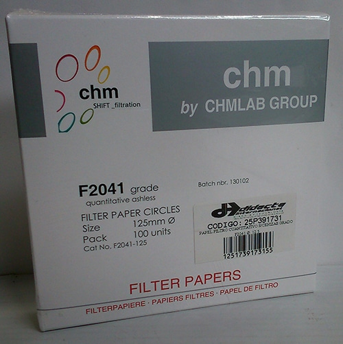 Papel Filtro Cuantitativo Sin Cenizas Grado F2041 Diámetro: 12.5 cm CHMLAB F2041-125