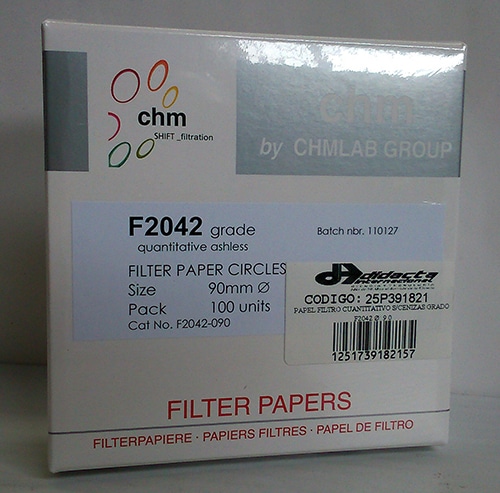 Papel Filtro Cuantitativo S/Cenizas Grado F2042 Diámetro: 9.0 cm CHMLab F2042-090