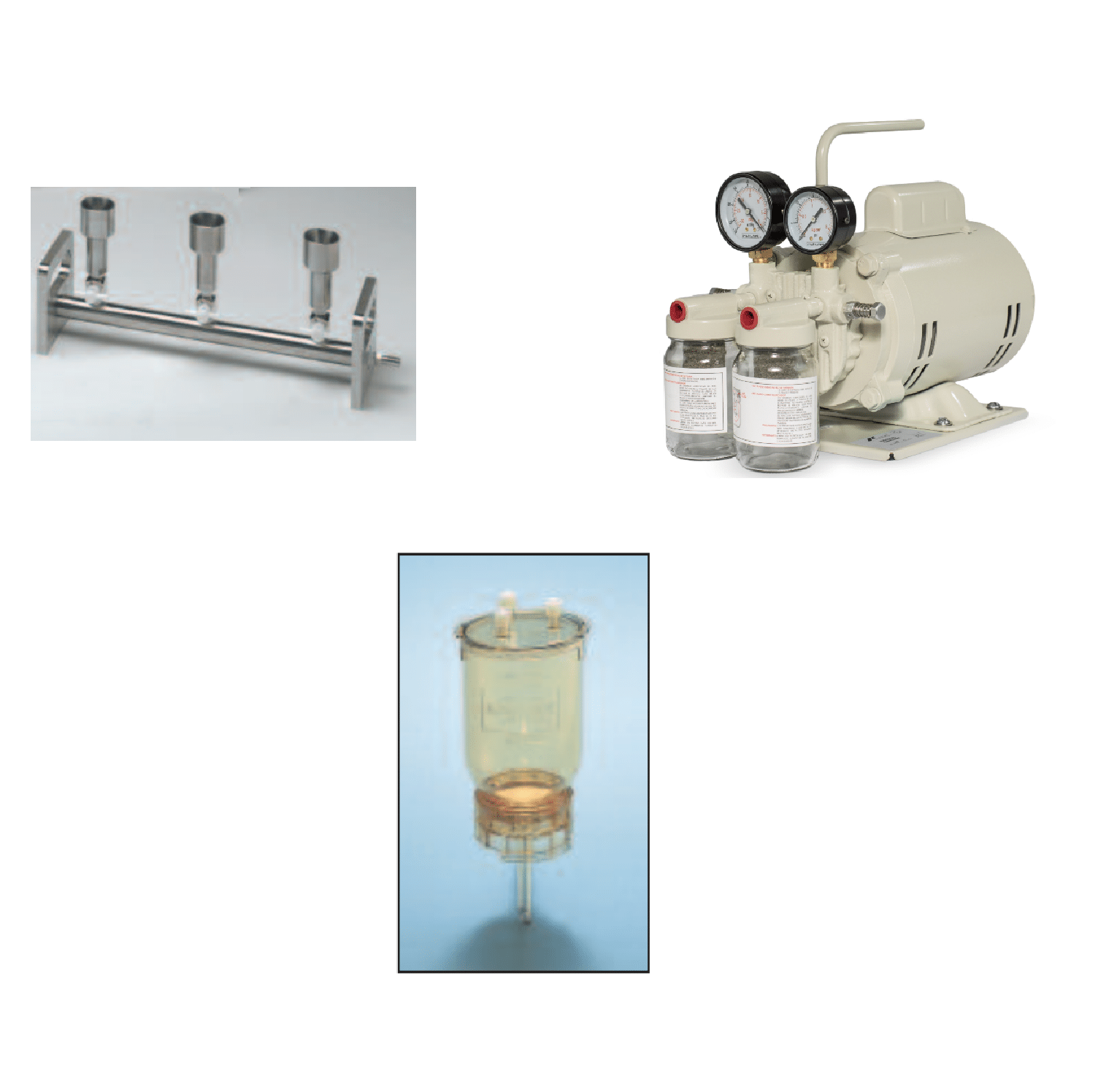 Kit de filtración al vacío Manifold AXIVA + Bomba de vacío FELISA + Embudos de polisulfona (x3 pcs) ADVANTEC