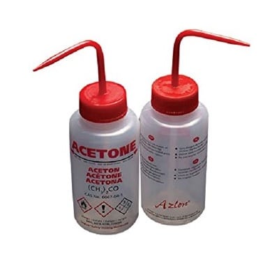 Frasco lavador (Pizeta) LDPE cuello ancho cierre rojo PP (ACETONA) 250 mL AZLON WGW531VTML