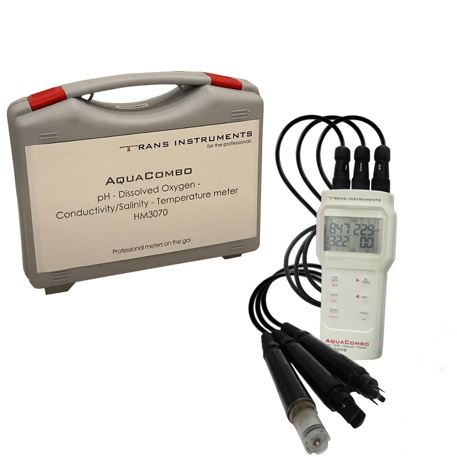 Medidor multiparamétrico AQUACOMBO (pH, conductividad, salinidad, oxígeno disuelto, temperatura) TRANS INSTRUMENTS HM3070