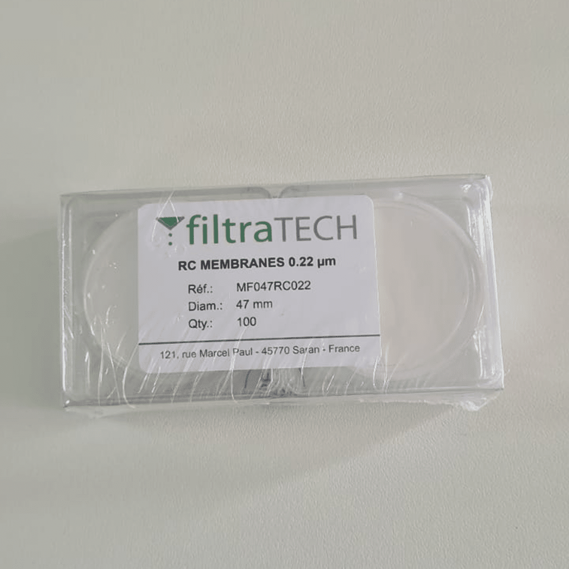 Membrana de Filtración de Celulosa Regenerada [RC] Blanca Ø 47mm, 0.22 µm (PQTE X 100 pcs) FILTRATECH MF047RC022