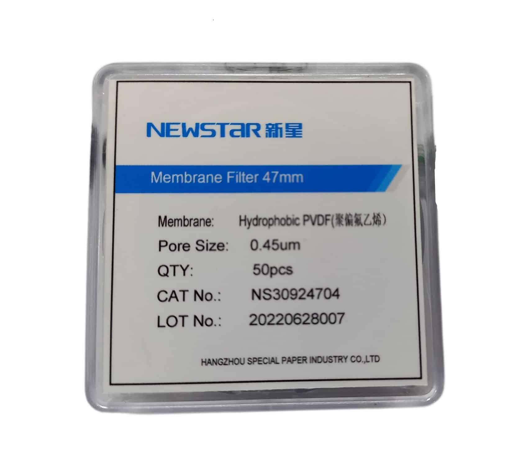 Membrana de filtracion hidrofobica PVDF 47mm 0.45um  (Paquete x 50 Und)